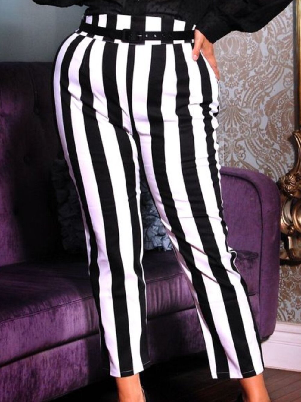 Pinup couture black and white striped pants